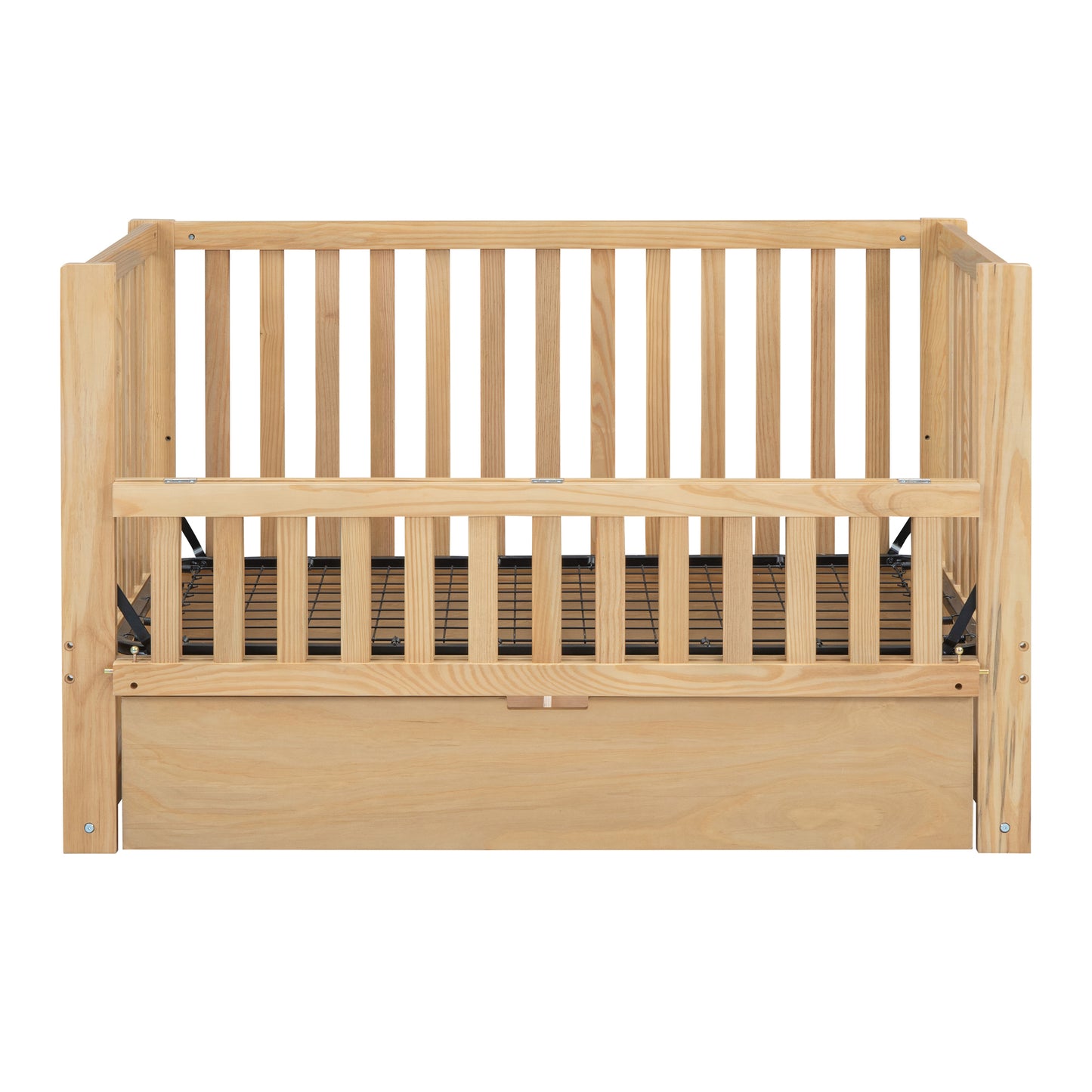 Convertible Crib/Full Size Bed with Drawers and 3 Height Options, Natural