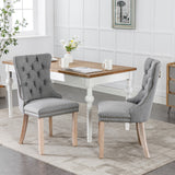 Nikki Collection Modern, High-end Tufted Solid Wood Contemporary Flax Upholstered Linen Dining Chair with Wood Legs Nailhead Trim 2-Pcs Set,Gray, SW6801GY