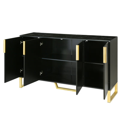 TREXM Modern sideboard with Four Doors, Metal handles & Legs and Adjustable Shelves Kitchen Cabinet (Black)