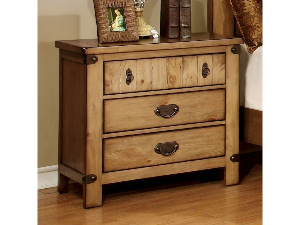 Cottage Style Weathered Elm 1pc Nightstand Ball Bearing Metal Glide USB Charger/Power Outlet In Night Stand Top Drawer Bedroom Bedside Table