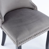 A&A Furniture,Upholstered Wing-Back Dining Chair with Backstitching Nailhead Trim and Solid Wood Legs,Set of 2, Gray,SW8809GY,  KD