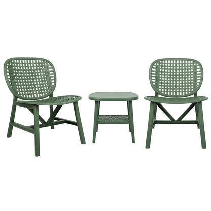 3 Pieces Hollow Design Retro Patio Table Chair Set All Weather Conversation Bistro Set Outdoor Table with Open Shelf and Lounge Chairs with Widened Seat for Balcony Garden Yard  Green