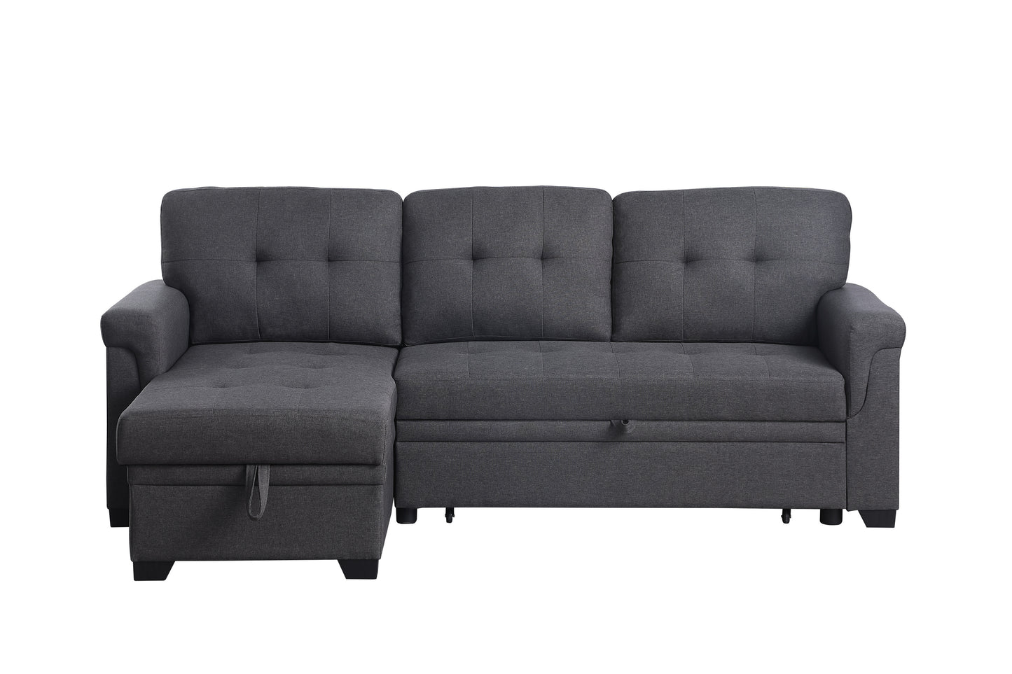 Lucca Dark Gray Linen Reversible Sleeper Sectional Sofa with Storage Chaise