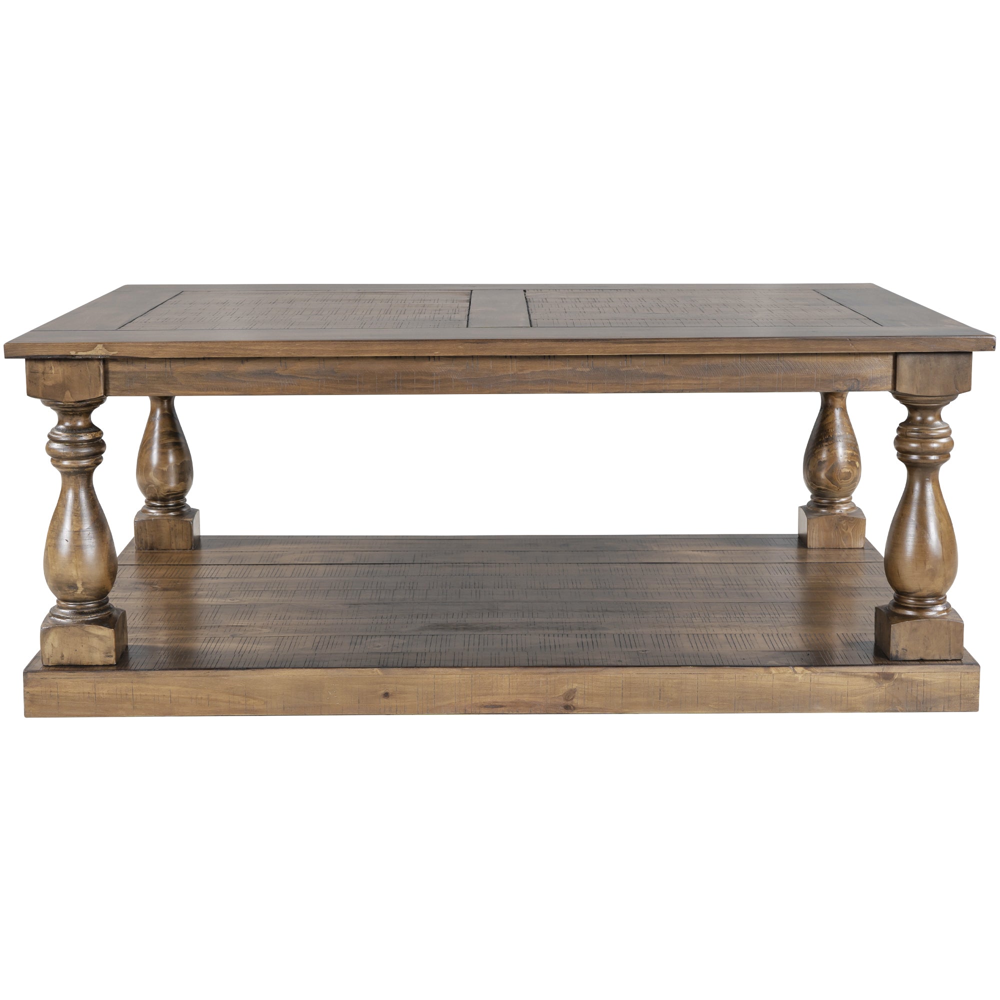 U_STYLE Rustic Floor Shelf Coffee Table with Storage,Solid Pine Wood (As same As WF287269AAE)