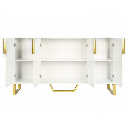 TREXM Modern sideboard with Four Doors, Metal handles & Legs and Adjustable Shelves Kitchen Cabinet (White)