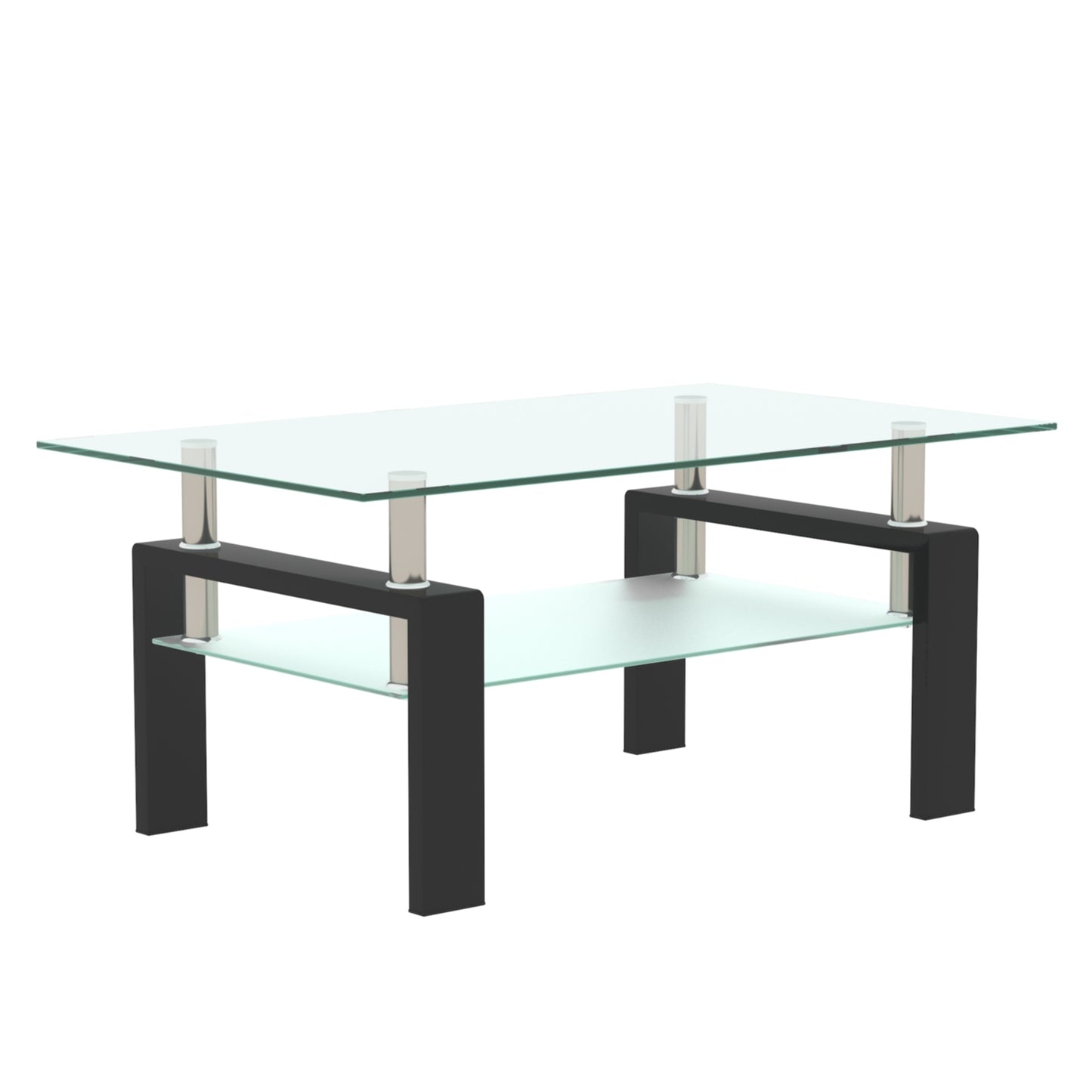 Rectangle Black Glass Coffee Table, Clear Coffee Table, Modern Side Center Tables for Living Room, Living Room Furniture