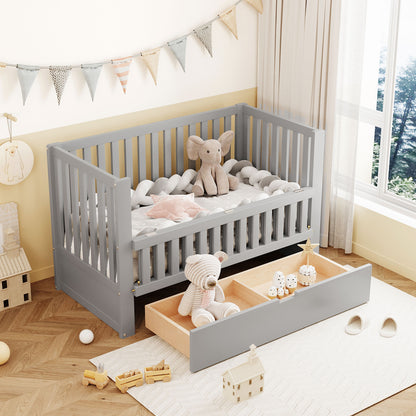 Crib with Drawers and 3 Height Options, Gray