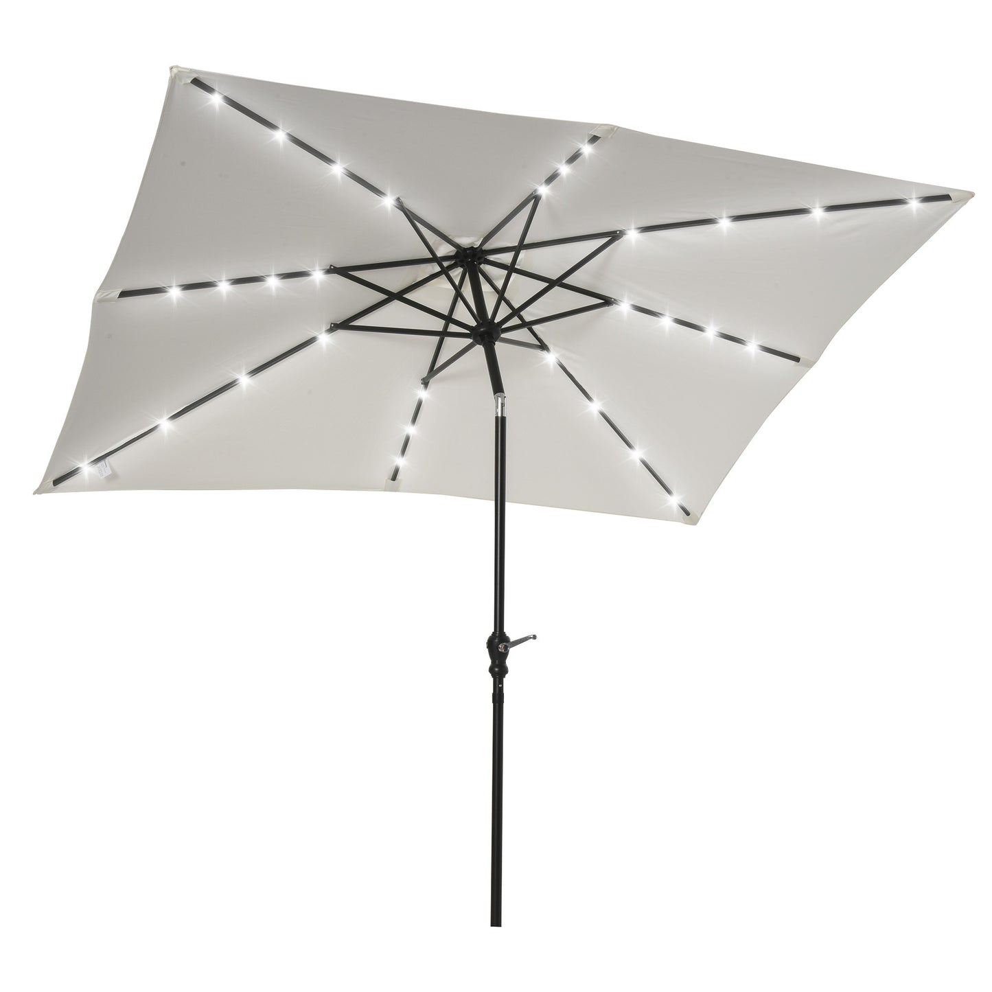 Outsunny 9' x 7' Solar Umbrella, LED Lighted Patio Umbrella for Table or Base with Tilt & Crank, Outdoor Umbrella for Garden, Deck, Backyard, Pool, Beach, White