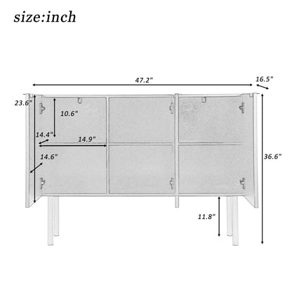 TREXM Modern Simple & Luxury Style Sideboard Particle Board & MDF Board Cabinet with Gold Metal Legs & Handles, Adjustable Shelves for Living Room, Dining Room (White)