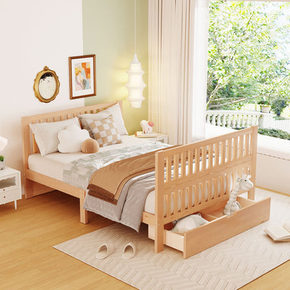 Convertible Crib/Full Size Bed with Drawers and 3 Height Options, Natural