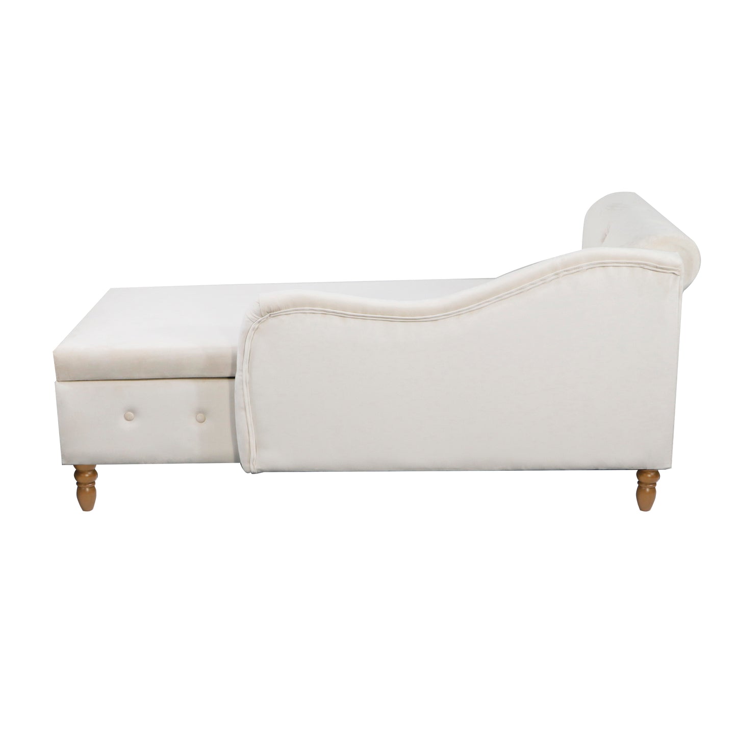 Beige Chaise Lounge Indoor,Velvet Lounge Chair for Bedroom with Storage & Pillow,Modern Upholstered Rolled Arm Chase Lounge for Sleeping with Nailhead Trim for Living Room Bedroom Office