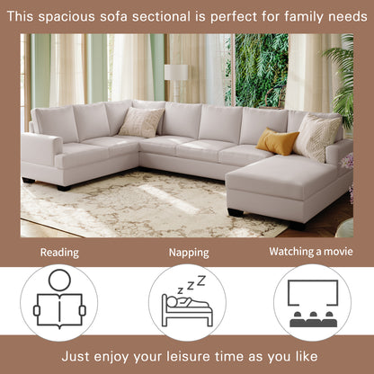 Ustyle Modern Large Upholstered  U-Shape Sectional Sofa, Extra Wide Chaise Lounge Couch,  Beige