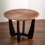 39.37 "Retro Patchwork Round Coffee Table with Scattered Pattern Tabletop and Crossed Cedar Legs