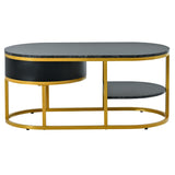 U-Can Modern Marble Golden Coffee Table, Metal Frame, with Drawers & Shelves Storage for Living Room