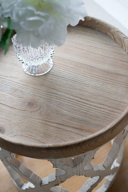 23" Large Distressed White Side Table