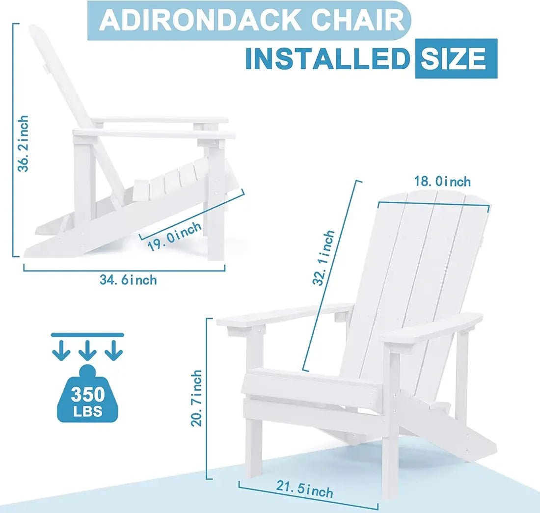 Patio Hips Plastic Adirondack Chair Lounger Weather Resistant Furniture for Lawn Balcony in White (2-Pack)