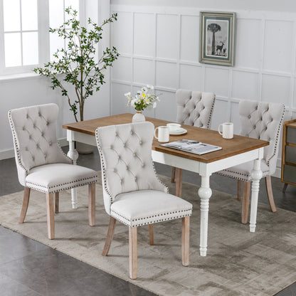 Nikki Collection Modern, High-end Tufted Solid Wood Contemporary Flax Upholstered Dining Chair with Wood Legs Nailhead Trim 2-Pcs Set,Gray, SW6801BG