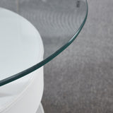 3 Pieces Coffee Table Set, Oval 10mm/0.39" Thick Tempered Glass Table and 2 Leather Stools