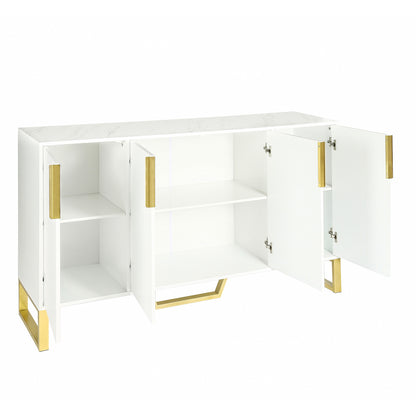 TREXM Modern sideboard with Four Doors, Metal handles & Legs and Adjustable Shelves Kitchen Cabinet (White)