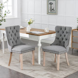 Nikki Collection Modern, High-end Tufted Solid Wood Contemporary Flax Upholstered Linen Dining Chair with Wood Legs Nailhead Trim 2-Pcs Set,Gray, SW6801GY