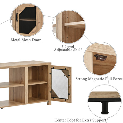 Modern TV Stand for 65'' TV with Large Storage Space, 3 Levels Adjustable shelves, Magnetic Cabinet Door, Entertainment Center for Living Room, Bedroom