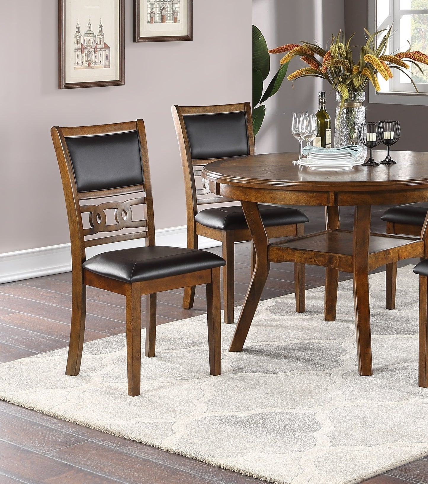 Dining Room Furniture Walnut Finish Set of 2 Side Chairs Cushion Seats Unique Back Kitchen Breakfast Chairs