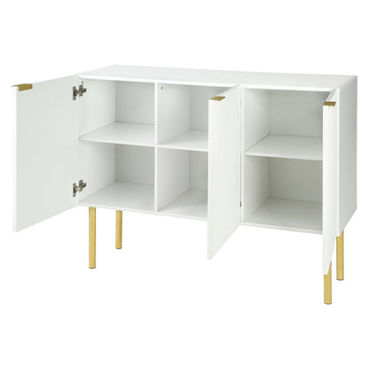 TREXM Modern Simple & Luxury Style Sideboard Particle Board & MDF Board Cabinet with Gold Metal Legs & Handles, Adjustable Shelves for Living Room, Dining Room (White)