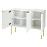 TREXM Modern Simple & Luxury Style Sideboard Particle Board & MDF Board Cabinet with Gold Metal Legs & Handles, Adjustable Shelves for Living Room, Dining Room (White)