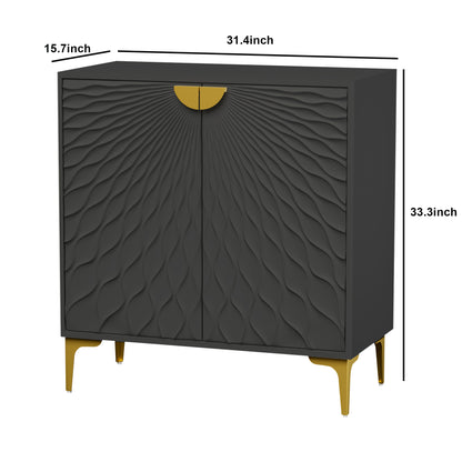 Glavbiku Accent Cabinets with Radial Wave Pattern 2 Door,Gold Handle Sideboard for Living Room,White