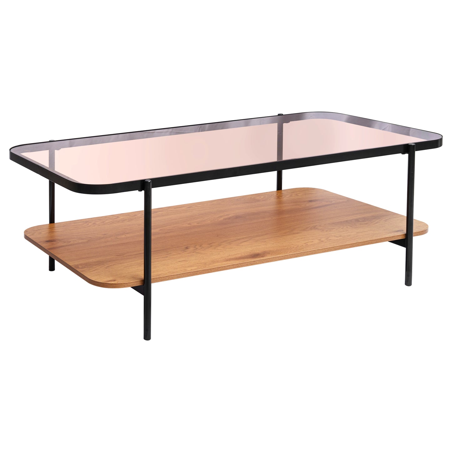 Glavbiku Modern Coffee Tables,Central Table with Brown Glass Top Metal Leg for Living Room,Black+Brown