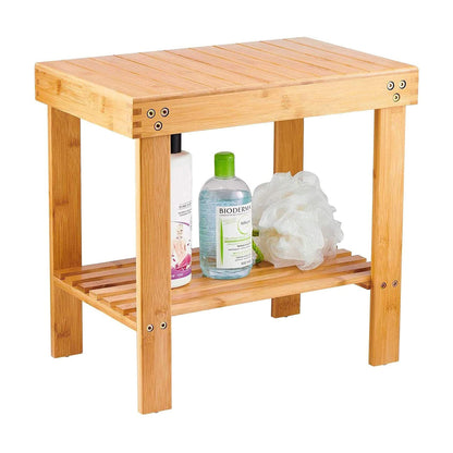 Glavbiku 2-Tier Bamboo Bathroom Stool,Shower Bench Non-Slip Waterproof Shower Seat