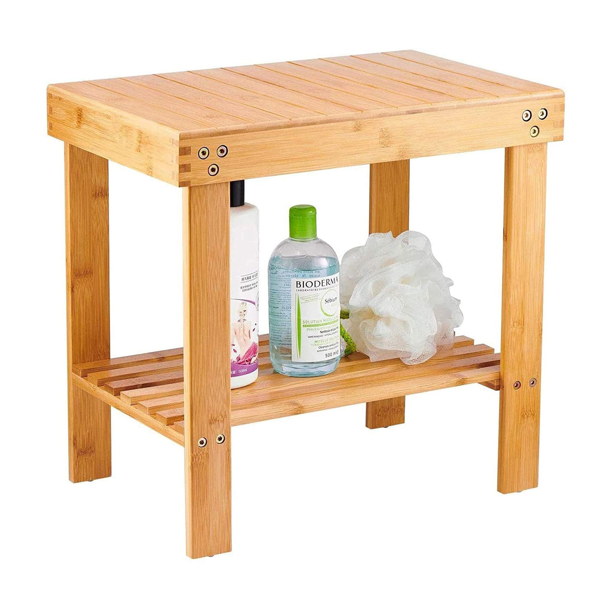 Glavbiku 2-Tier Bamboo Bathroom Stool,Shower Bench Non-Slip Waterproof Shower Seat