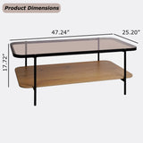 Glavbiku Modern Coffee Tables,Central Table with Brown Glass Top Metal Leg for Living Room,Black+Brown