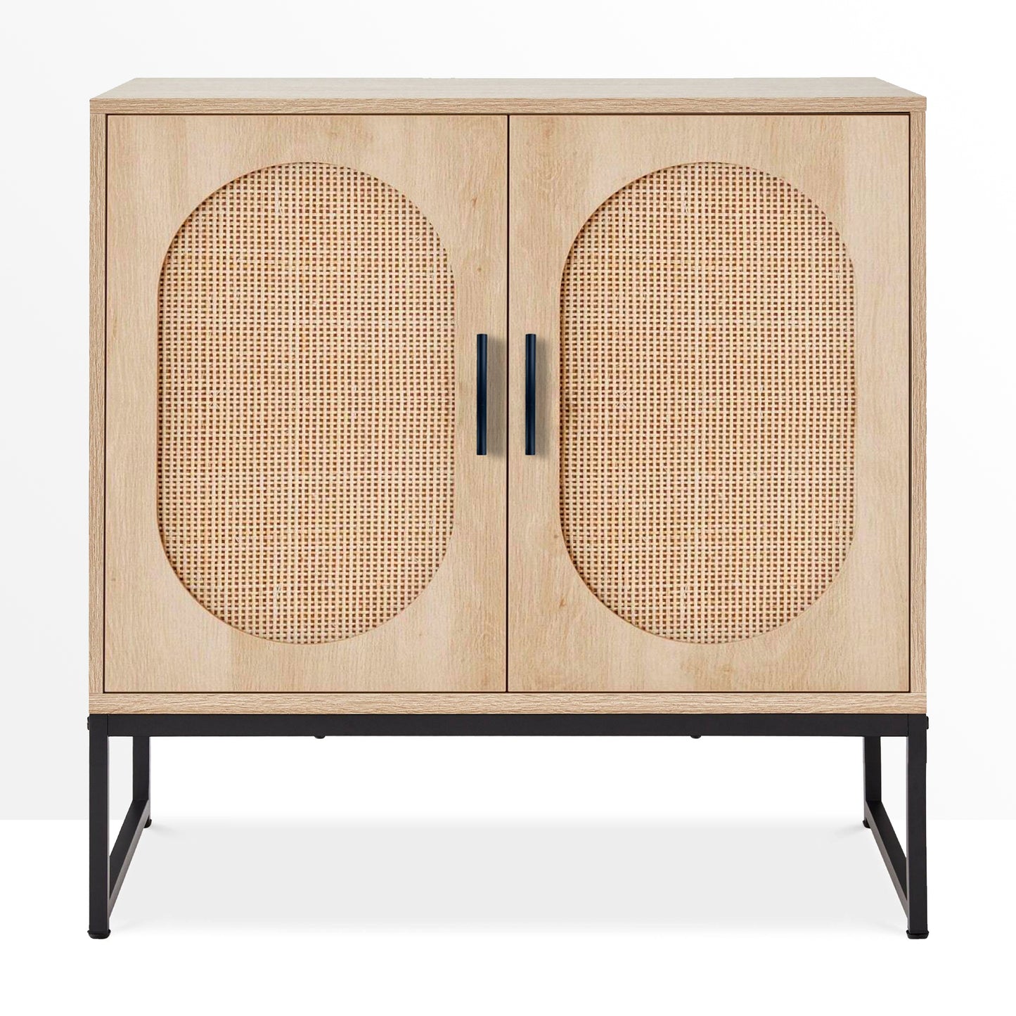 Glavbiku New Modern Rattan Arched 2 Door Storage Cabinet,Accent Cabinet with Metal Legs,31in L