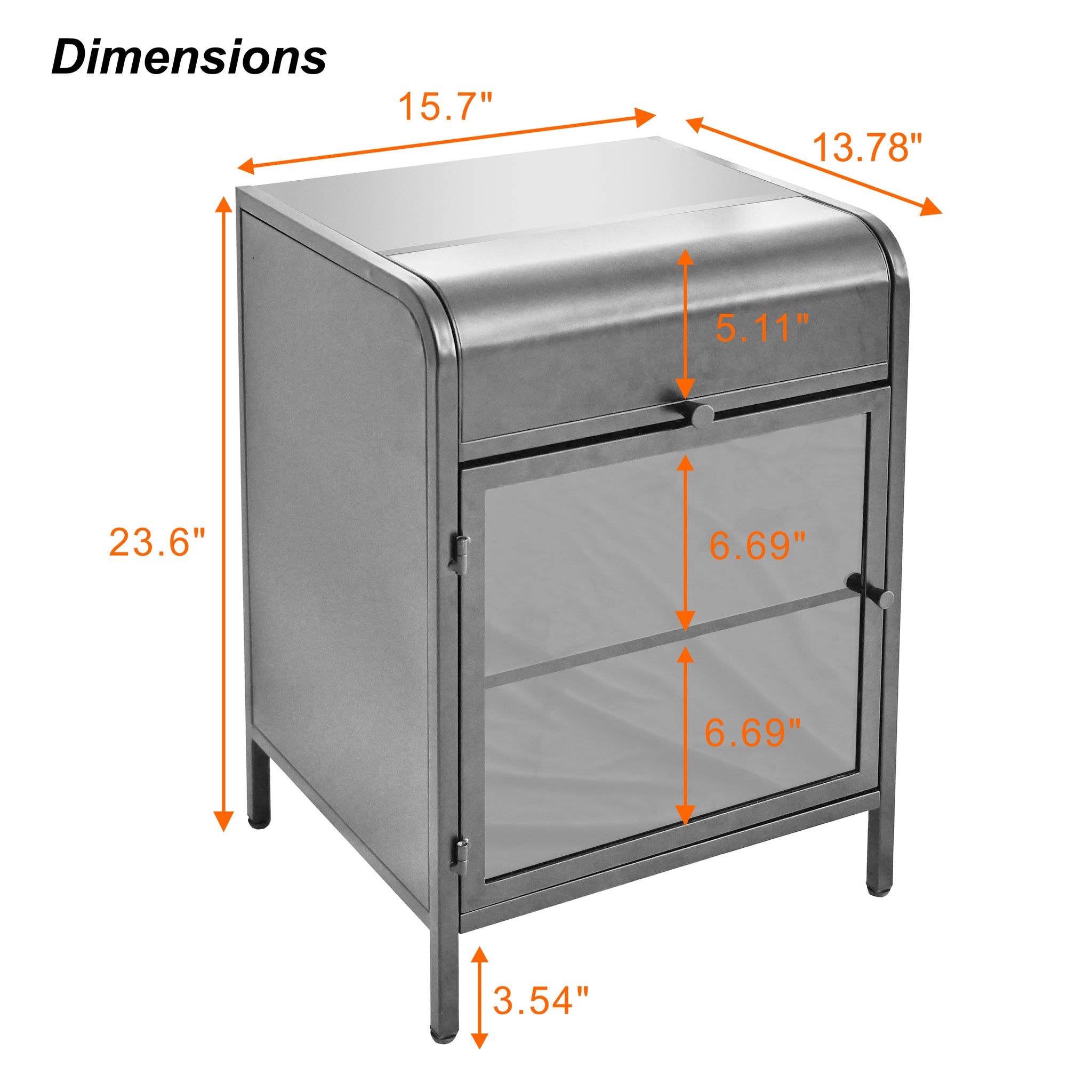 Glavbiku Modern Metal Nightstand with 1 Flap Cubby,End Table with Glass Door for Bedroom