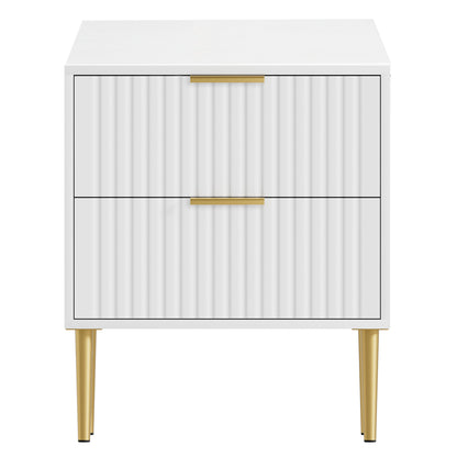 Glavbiku Modern 2 Drawers Nightstands,Wood Bedside Table with Charging,White,Adult