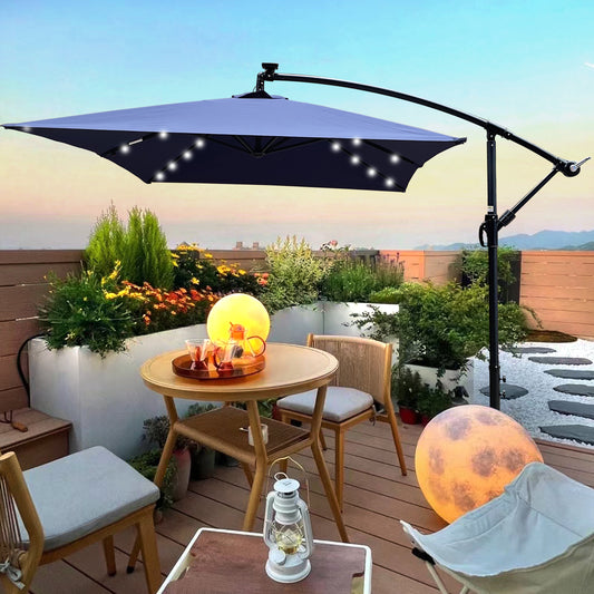 Rectangle 2x3M Outdoor Patio Umbrella Solar Powered LED Lighted Sun Shade Market Waterproof 6 Ribs Umbrella with Crank and Cross Base for Garden Deck Backyard Pool Shade Outside Deck Swimming Pool