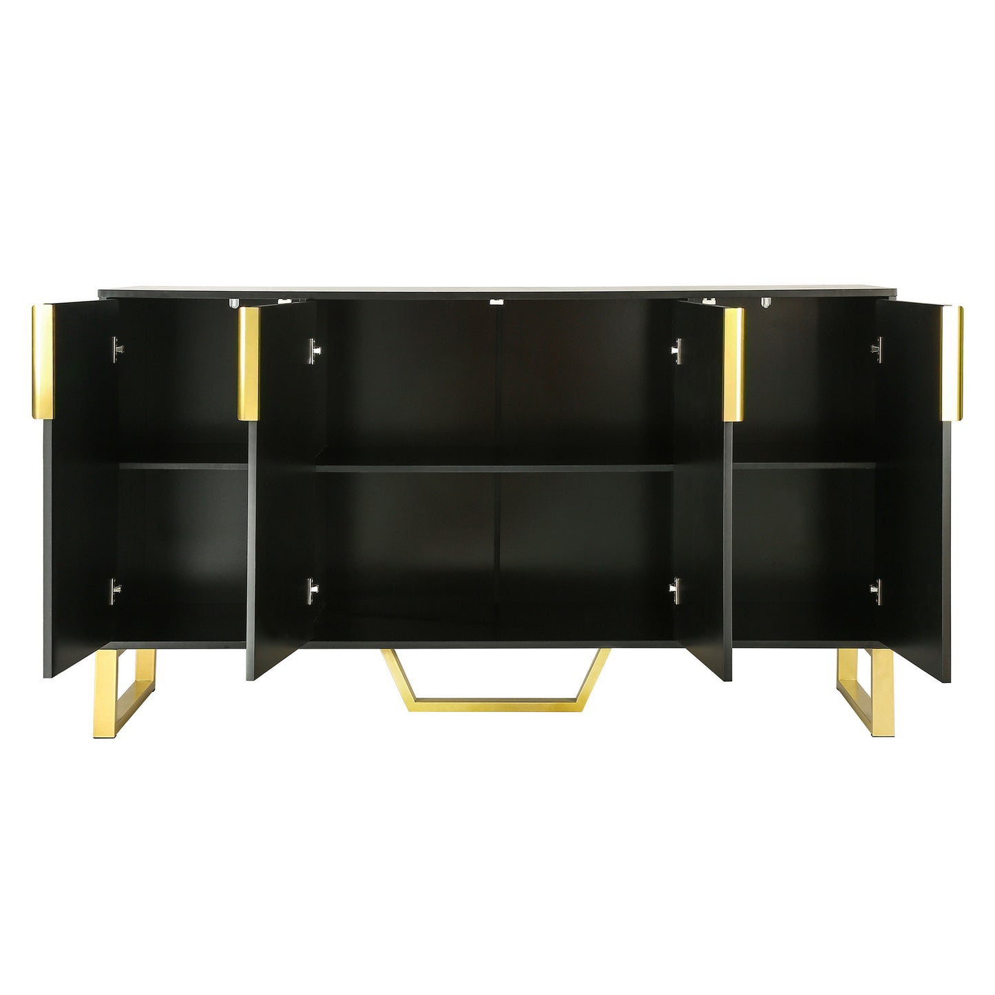 TREXM Modern sideboard with Four Doors, Metal handles & Legs and Adjustable Shelves Kitchen Cabinet (Black)