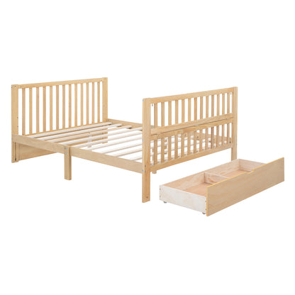 Convertible Crib/Full Size Bed with Drawers and 3 Height Options, Natural