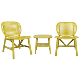 3 Pieces Hollow Design Patio Table Chair Set All Weather Conversation Bistro Set Outdoor Coffee Table with Open Shelf and Lounge Chairs with Widened Seat for Balcony Garden Yard Yellow