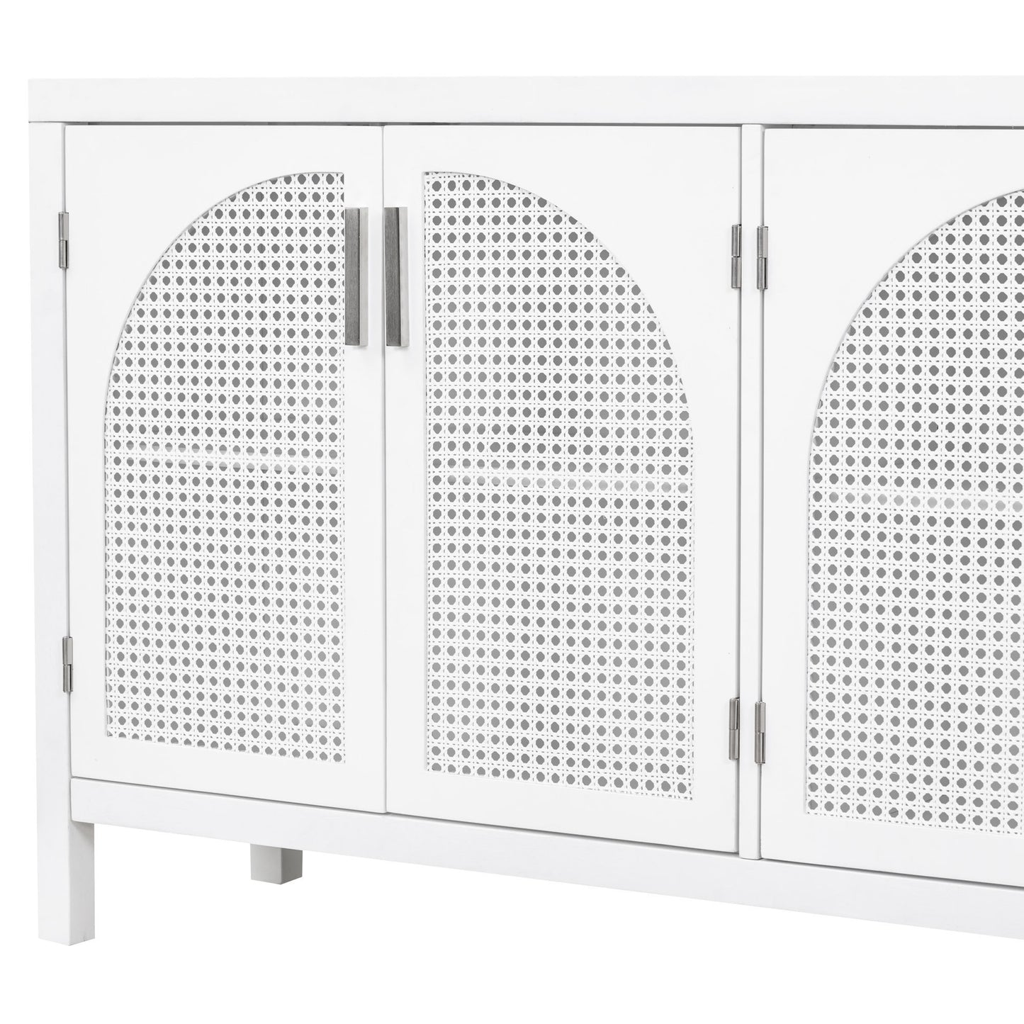 TREXM Large Storage Space Sideboard with Artificial Rattan Door and Metal Handles for Living Room and Entryway (White)