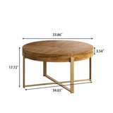 33.86"Modern Retro Splicing Round Coffee Table,Fir Wood Table Top with Gold Cross Legs Base(Same SKU:W757127348)