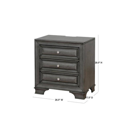 Gray Solid wood 1pc Nightstand Nickel Round Knob Transitional Style 3-Drawers Nightstand w Under Nightlight