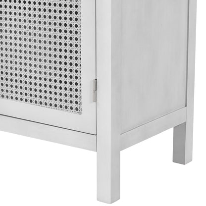 TREXM Large Storage Space Sideboard with Artificial Rattan Door and Metal Handles for Living Room and Entryway (Gray)