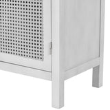 TREXM Large Storage Space Sideboard with Artificial Rattan Door and Metal Handles for Living Room and Entryway (Gray)