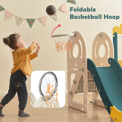 Kids Slide with Bus Play Structure, Freestanding Bus Toy with Slide for Toddlers, Bus Slide Set with Basketball Hoop