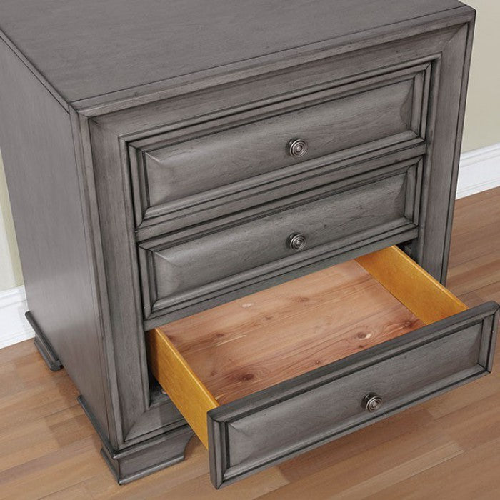 Gray Solid wood 1pc Nightstand Nickel Round Knob Transitional Style 3-Drawers Nightstand w Under Nightlight