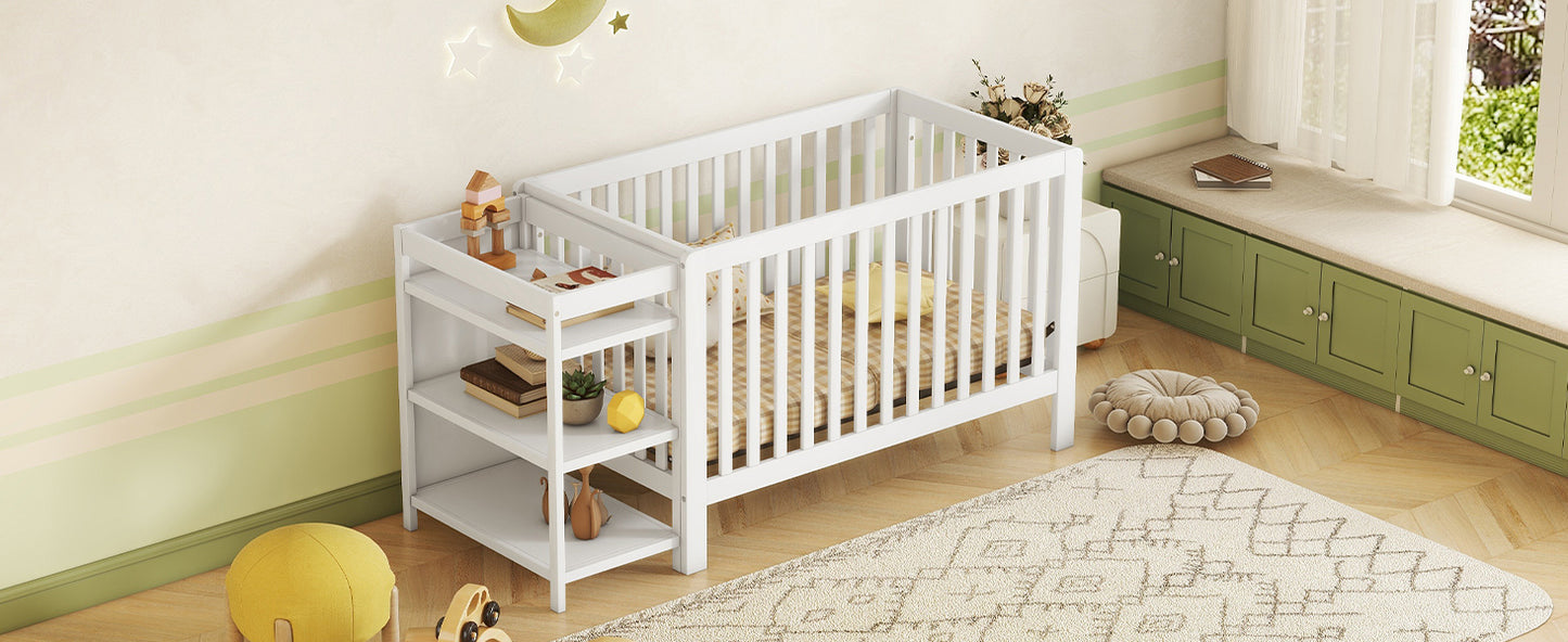 Convertible Crib with Changing Table, White