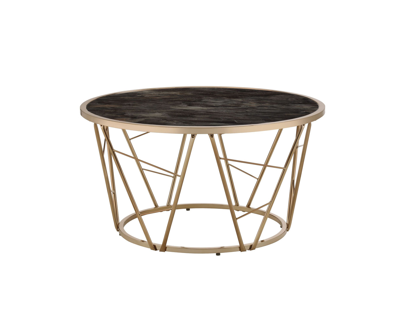 ACME Cicatrix Coffee Table, Faux Black Marble Glass & Champagne Finish 83300