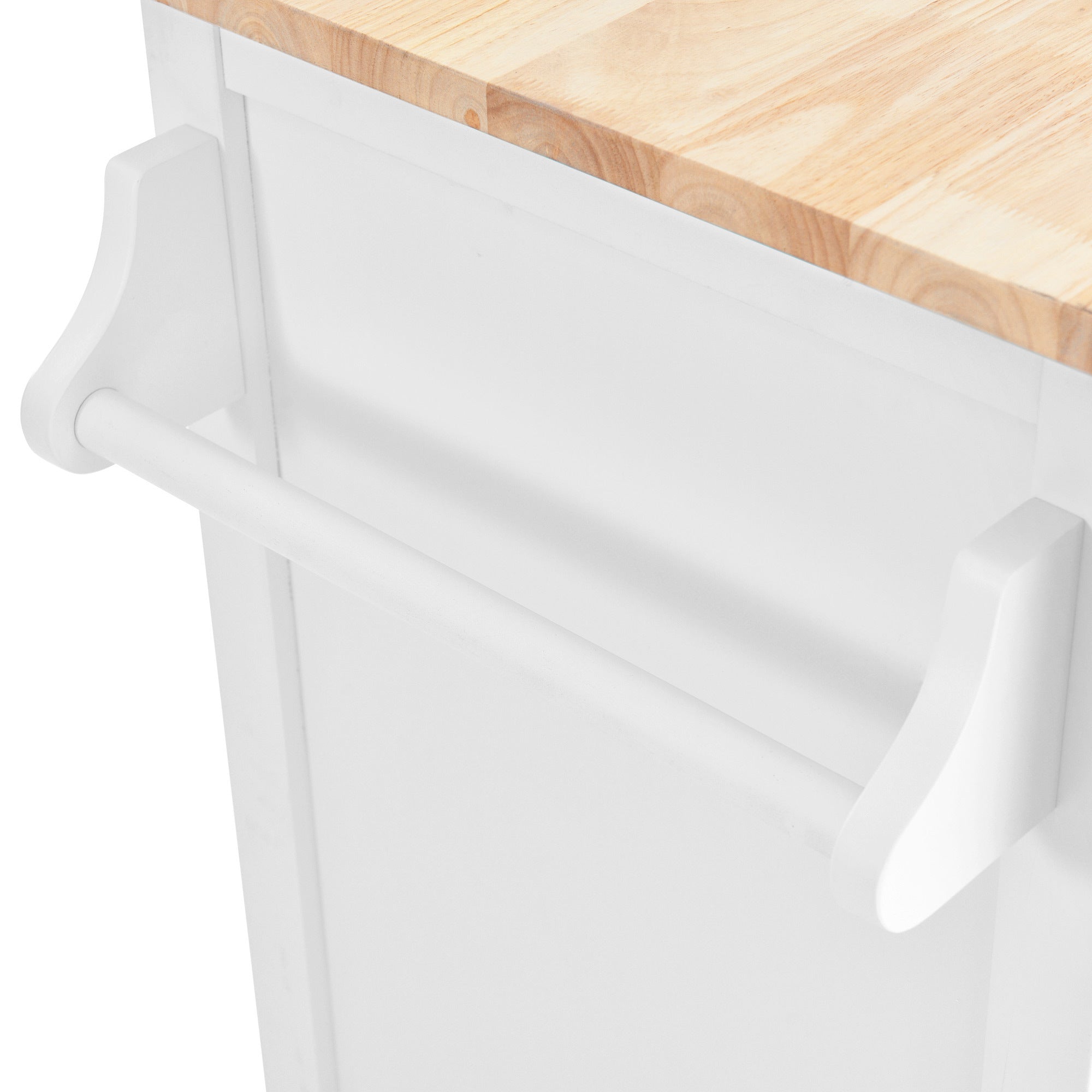 Kitchen Cart with Rubber wood Drop-Leaf Countertop, Concealed sliding barn door adjustable height,Kitchen Island on 4 Wheels with Storage Cabinet and 2 Drawers,L52.2xW30.5xH36.6 inch, White